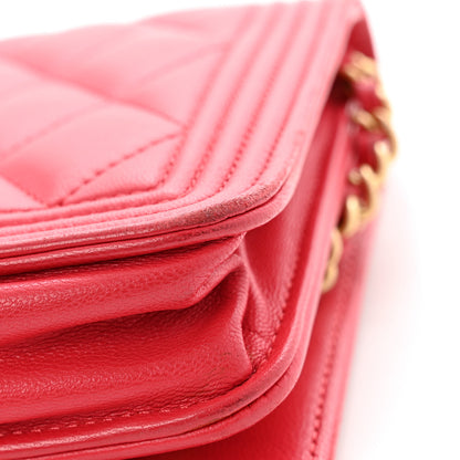 Chanel Lambskin Quilted Boy Wallet On Chain WOC Dark Fuchsia 14 of 16