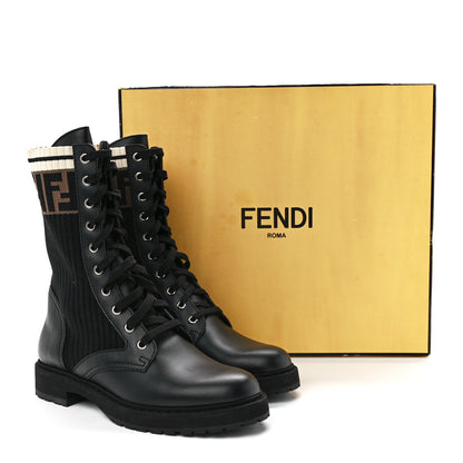 Fendi Calfskin Stretch Fabric Rockoko Biker Boots 38 Tobacco Black Marino 8 of 8