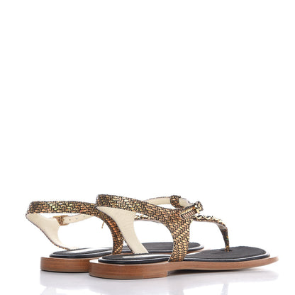 Chanel Fantasy Goatskin Velvet CC Chain Thong Sandals 38.5 Gold Black 4 of 9