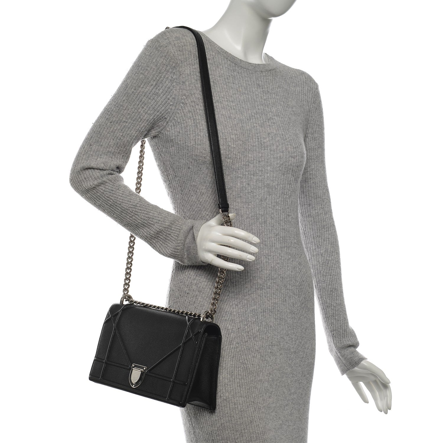 Christian Dior Grained Calfskin Medium Diorama Flap Bag Black 2 of 6