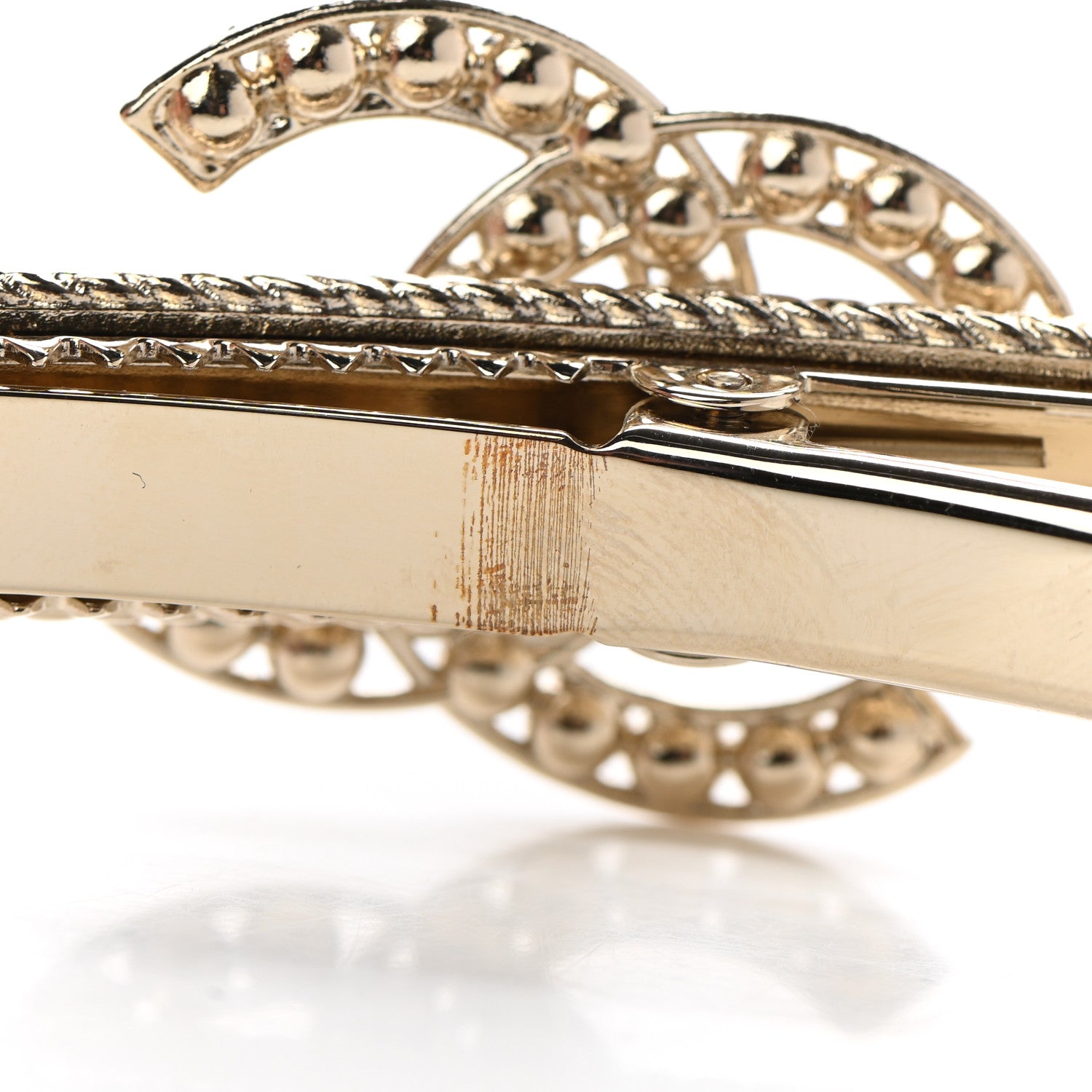 Chanel Metal Crystal Pearl CC Hair Clip Gold Pearly White 3 of 5
