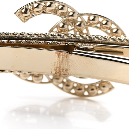 Chanel Metal Crystal Pearl CC Hair Clip Gold Pearly White 3 of 5