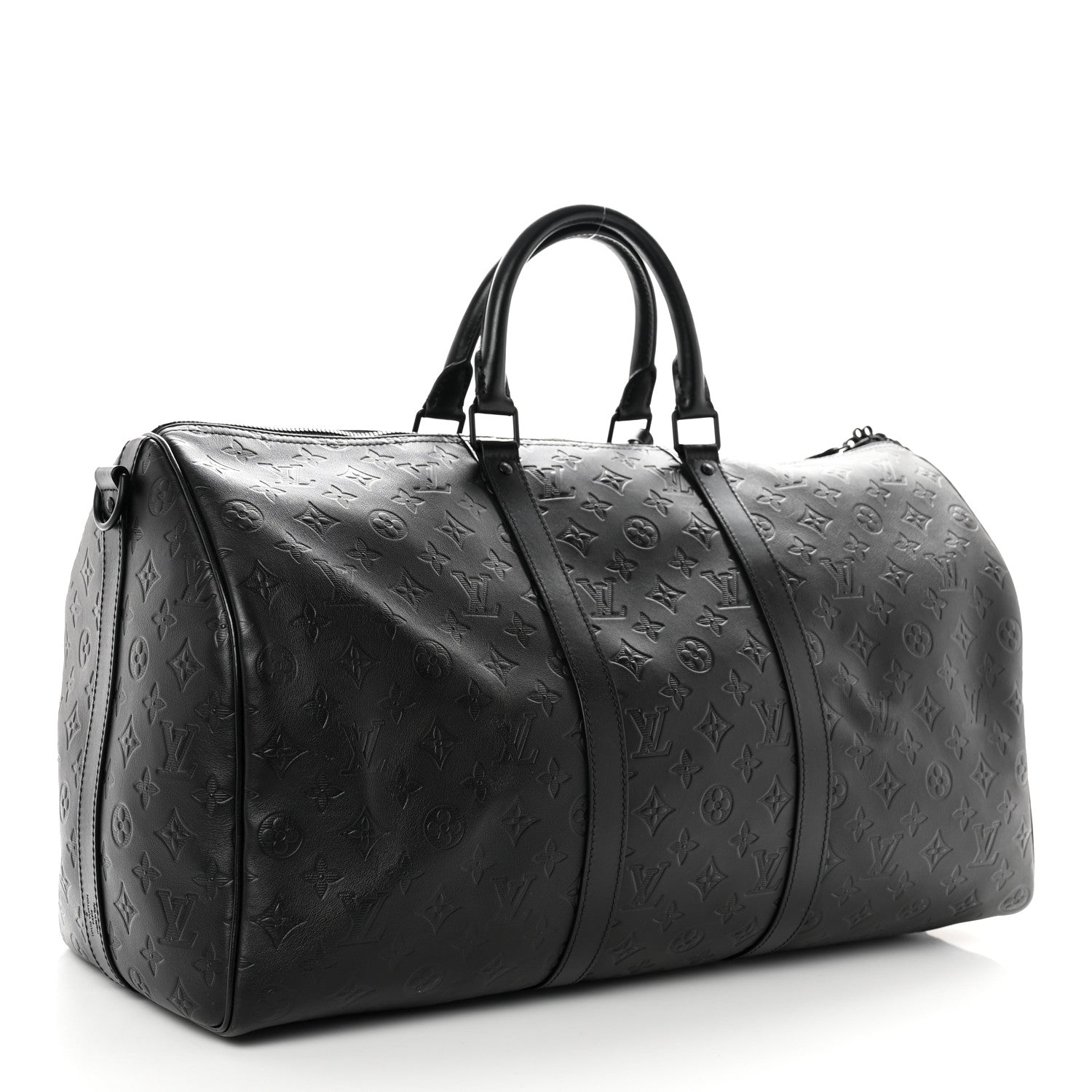 Louis Vuitton Calfskin Shadow Monogram Keepall Bandouliere 50 Black 2 of 8