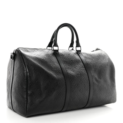 Louis Vuitton Calfskin Shadow Monogram Keepall Bandouliere 50 Black 2 of 8