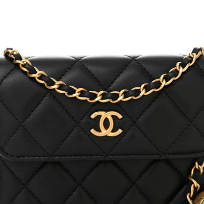 Chanel Lambskin Quilted Pearl Crush Clutch With Chain Black 9 of 15
