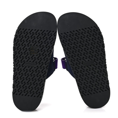 Hermes Suede Goatskin Womens Chypre Sandals 37.5 Marine Violet Majorette 5 of 9