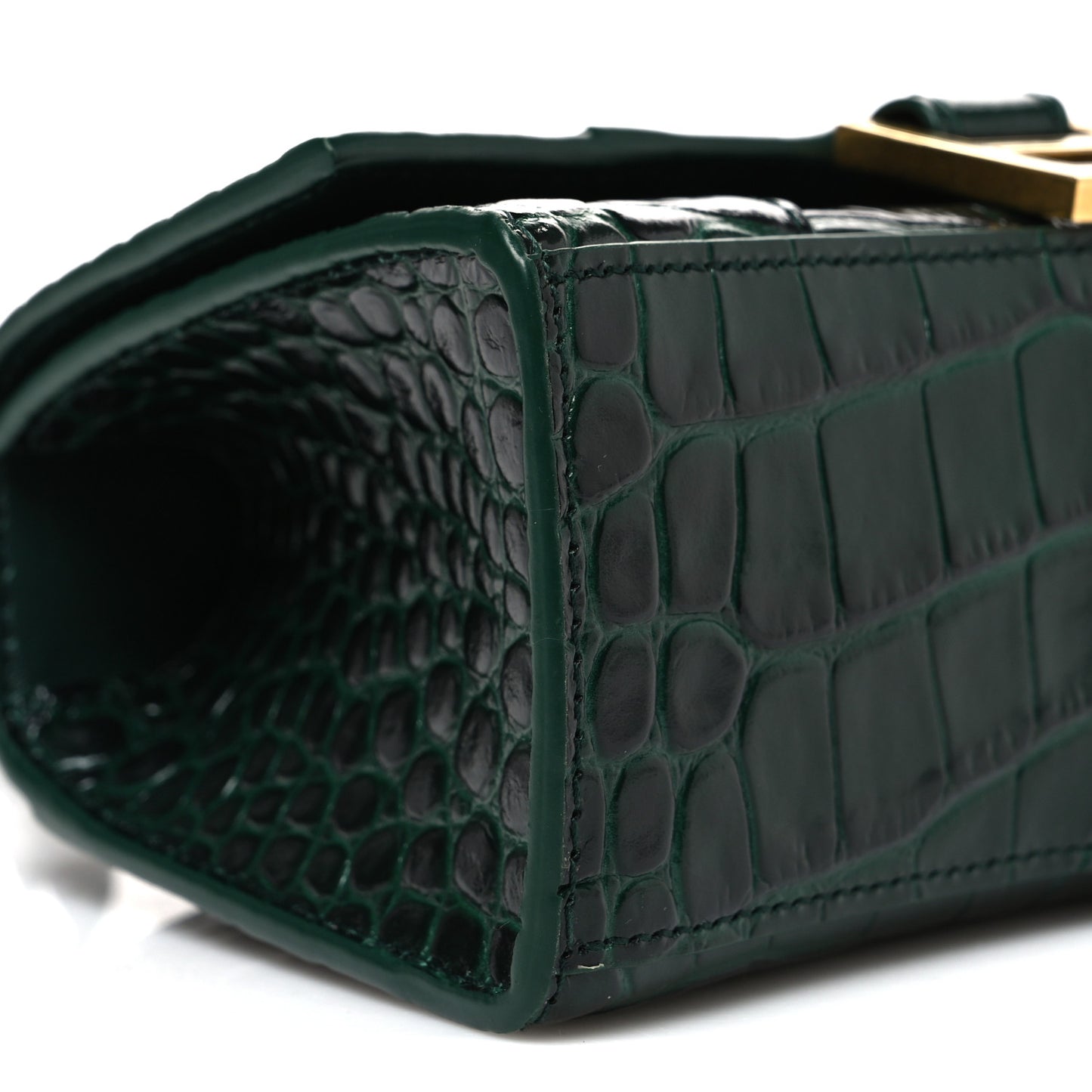 Shiny Calfskin Crocodile Embossed Hourglass Top Handle Bag XS Forest Green