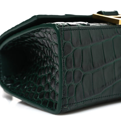Balenciaga Shiny Calfskin Crocodile Embossed Hourglass Top Handle Bag XS Forest Green 10 of 11