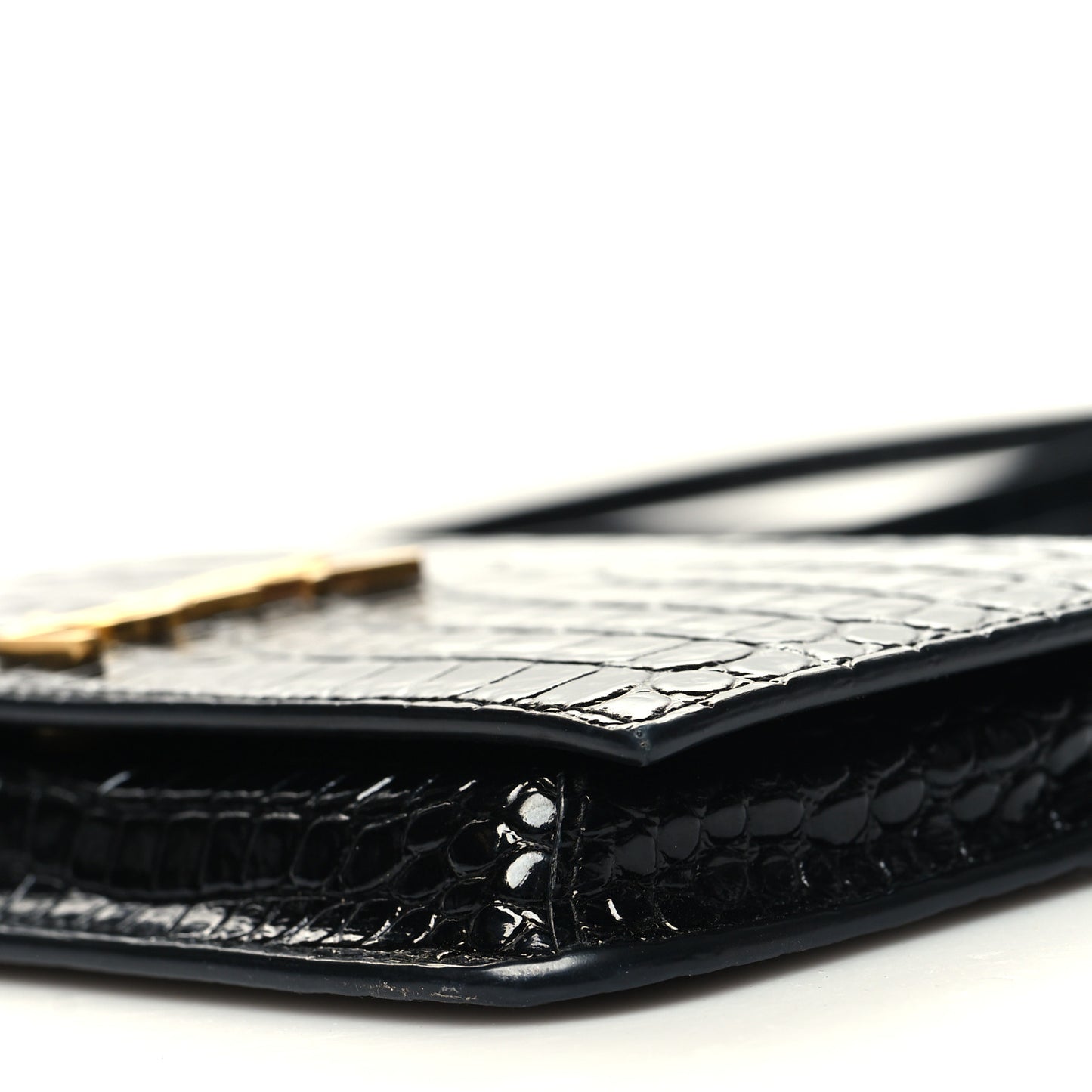 Crocodile Embossed Monogram Phone Holder Crossbody Black