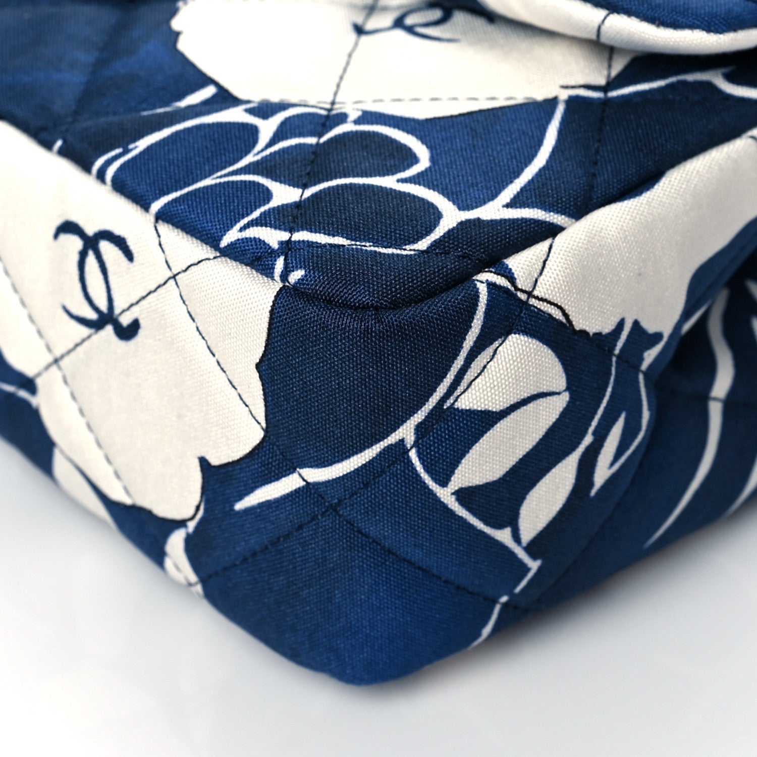 Chanel Floral Printed Silk CC Medium Single Flap Navy Blue White 10 of 11
