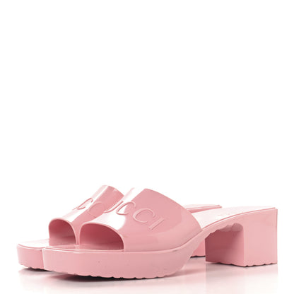 Gucci Rubber Gucci Logo Womens Platform 20/60mm Slide Sandals 39 Wild Rose 4 of 9