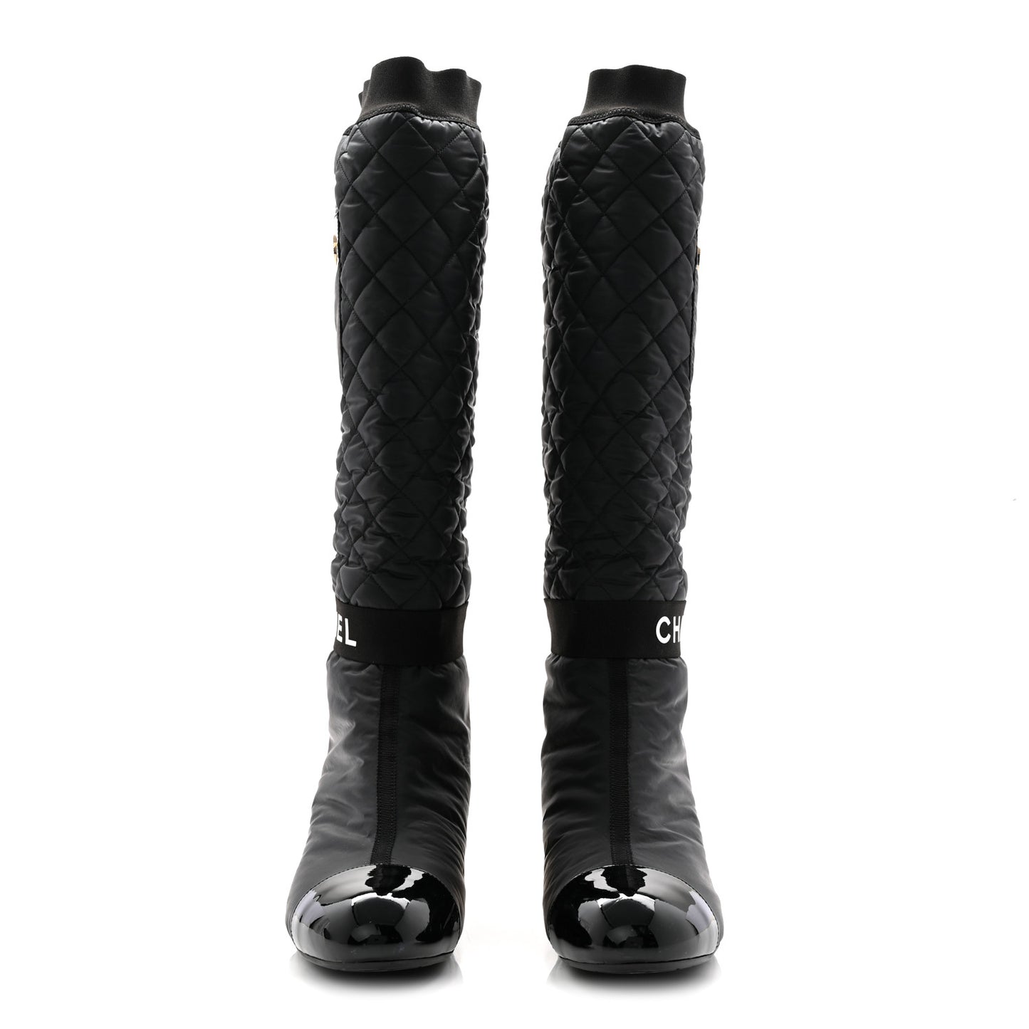 Mixed Fibers Lambskin Patent Calfskin Convertible High Boots 39 Black