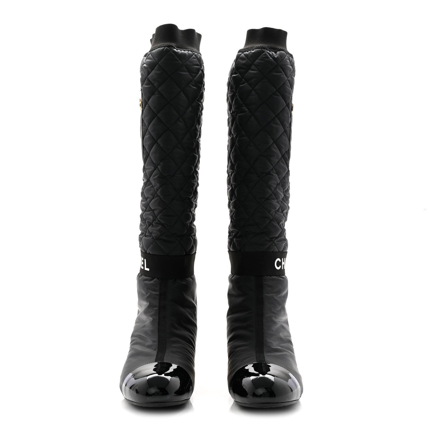 Chanel Mixed Fibers Lambskin Patent Calfskin Convertible High Boots 39 Black 3 of 9
