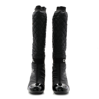 Chanel Mixed Fibers Lambskin Patent Calfskin Convertible High Boots 39 Black 3 of 9