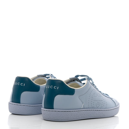 Gucci Calfskin Interlocking G Perforated Womens Ace Sneakers 37 Porcelain Light Blue Zaffiro 4 of 10