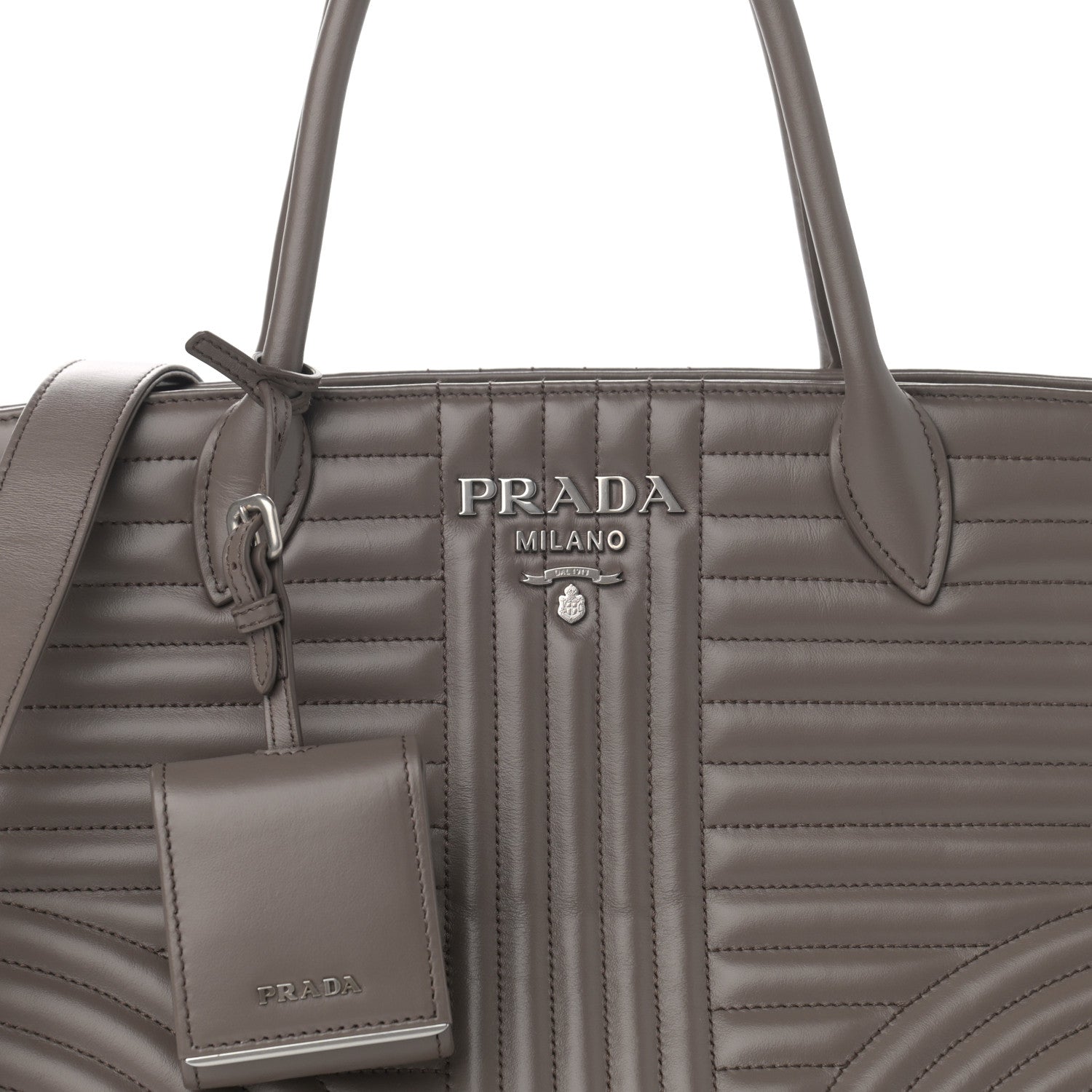 Prada Soft Calfskin Impunture Diagramme Tote Bambu 8 of 10