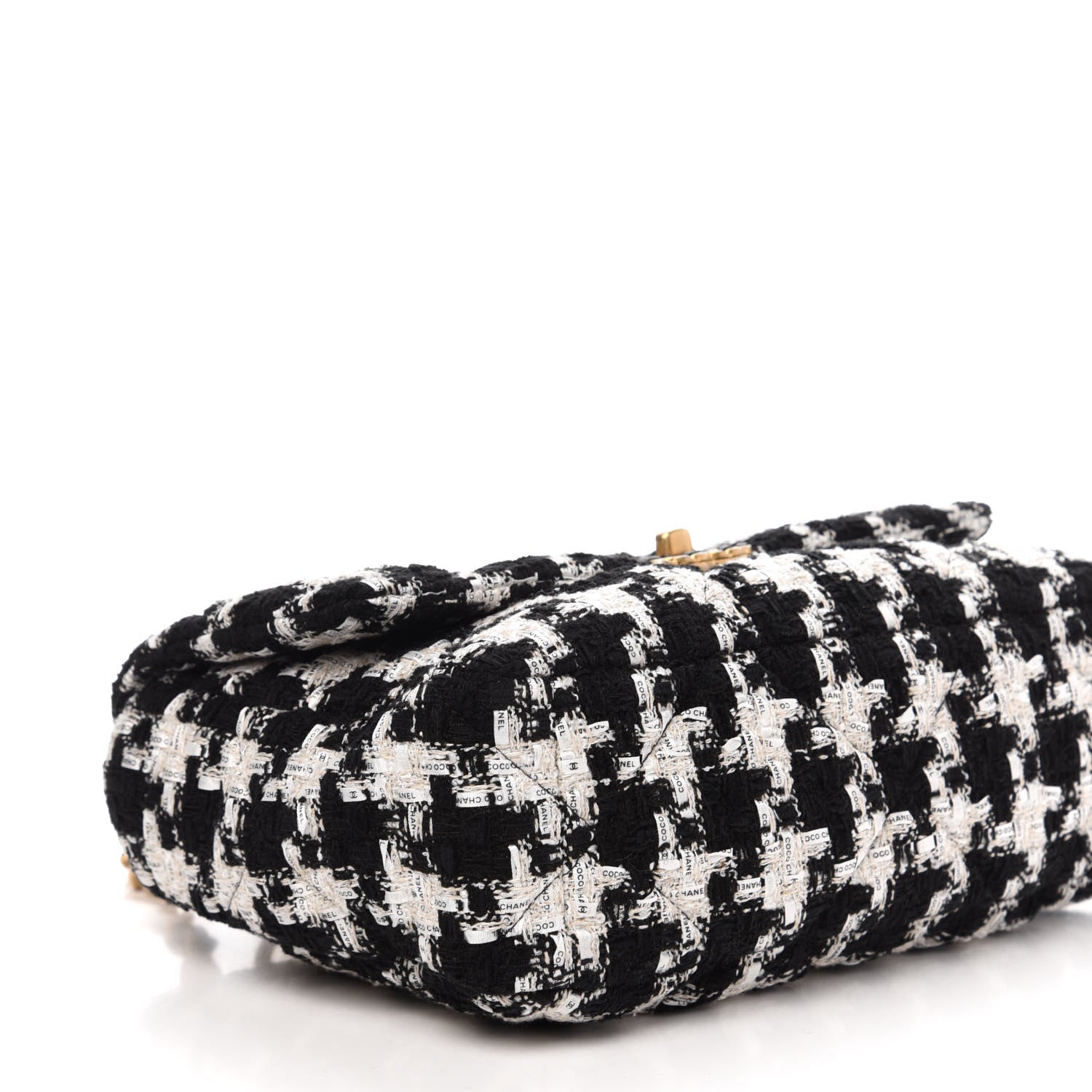 Chanel Tweed Quilted Large 19 Flap Black Ecru White 8 of 10