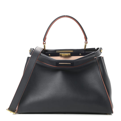 Fendi Vitello Seta Burro Medium Peekaboo Iconic Satchel Blue Notte Plaster 1 of 15