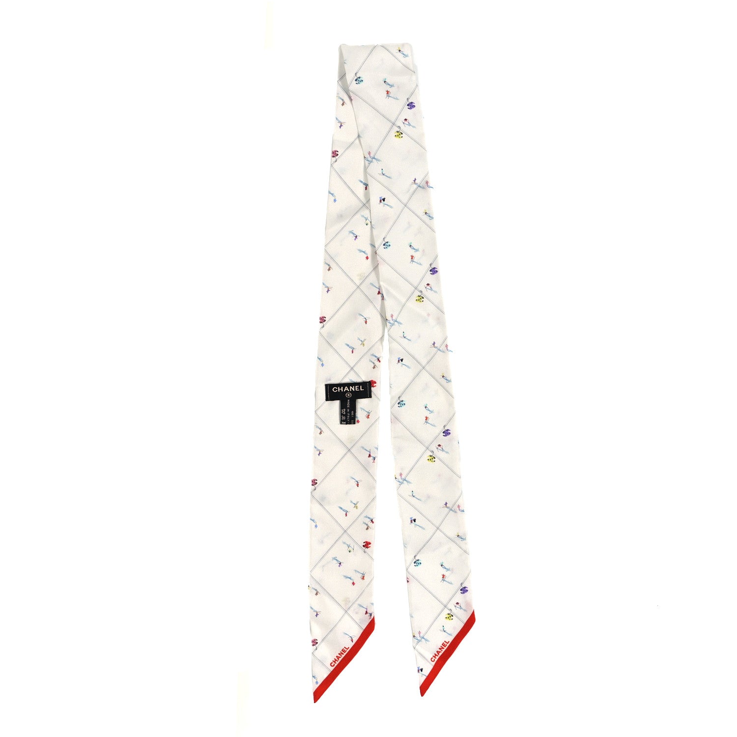 Chanel Silk CC Slim Bandeau Scarf White Pink Multicolor 2 of 3