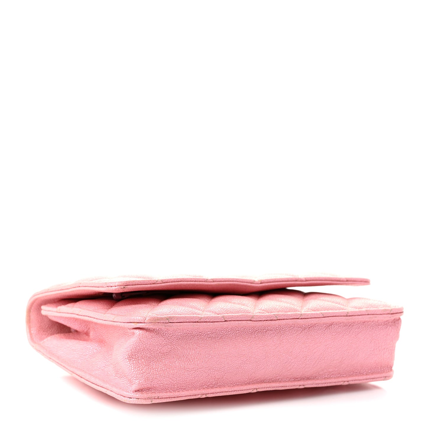 Iridescent Caviar Quilted Wallet on Chain WOC Rose Pink