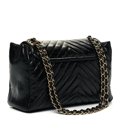 Chanel Glazed Calfskin Chevron Quilted Large Hampton Flap Black 3 of 9
