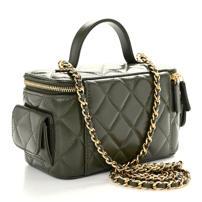 Chanel Lambskin Quilted Polly Pocket East West Top Vanity With Chain Khaki 3 of 10