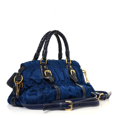Prada Tessuto Nylon Nappa Braided Gaufre Shoulder Bag Bleuette 3 of 12