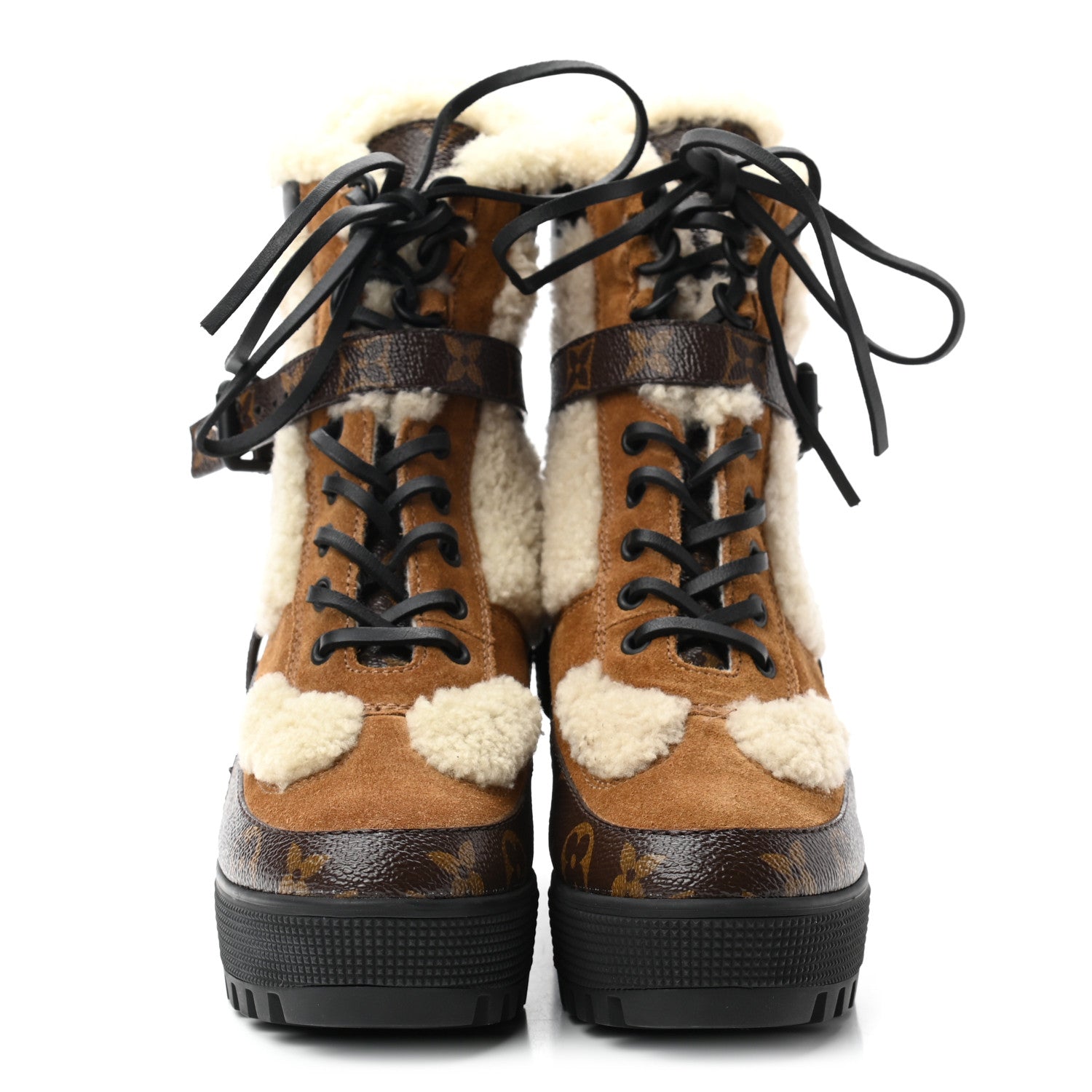 Louis Vuitton Suede Calfskin Shearling Monogram Laureate Platform Desert Boots 36 Cognac 2 of 8