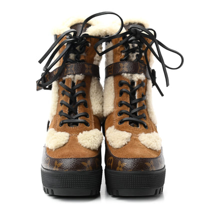 Louis Vuitton Suede Calfskin Shearling Monogram Laureate Platform Desert Boots 36 Cognac 2 of 8