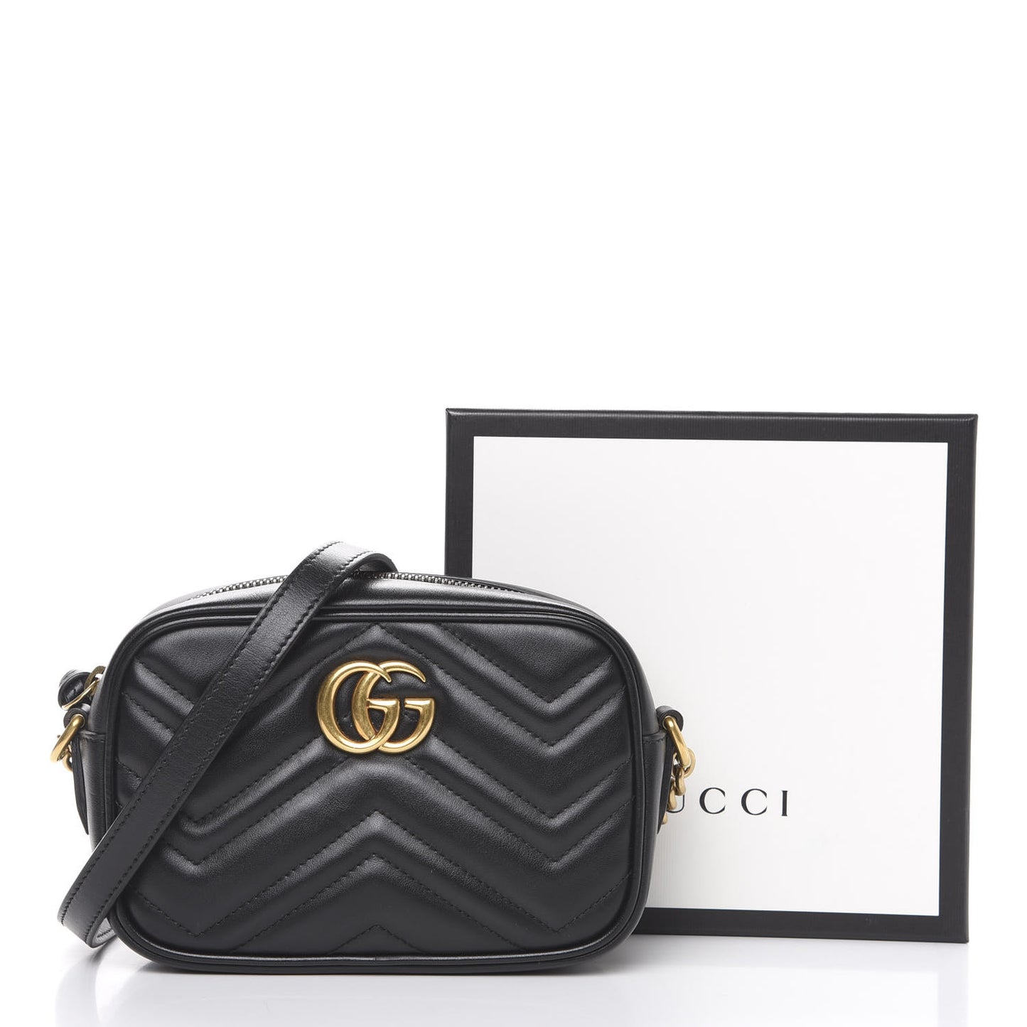 Calfskin Matelasse Mini GG Marmont Chain Shoulder Bag Black