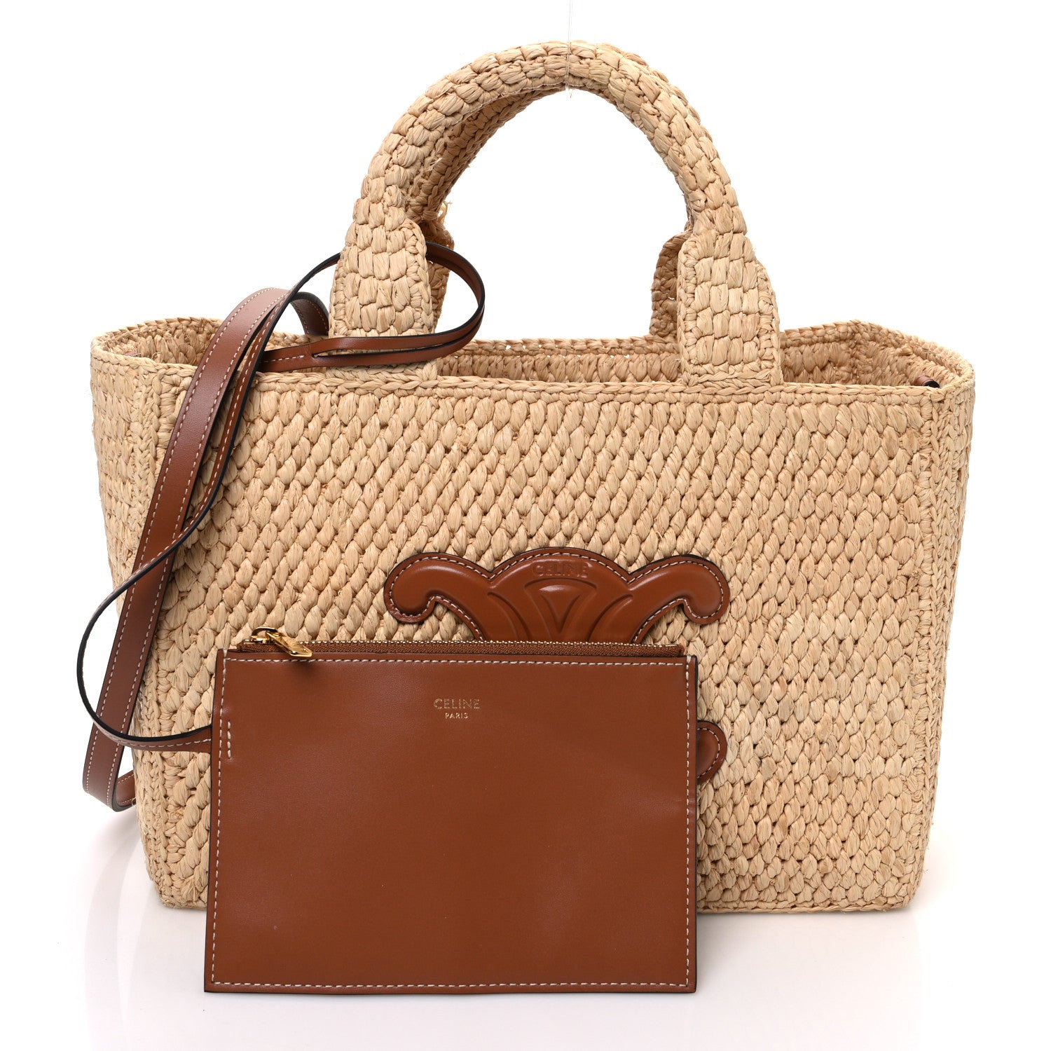 Celine Raffia Calfskin Triomphe Small Cabas Thais Tan 3 of 12