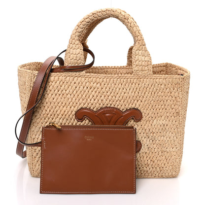 Celine Raffia Calfskin Triomphe Small Cabas Thais Tan 3 of 12