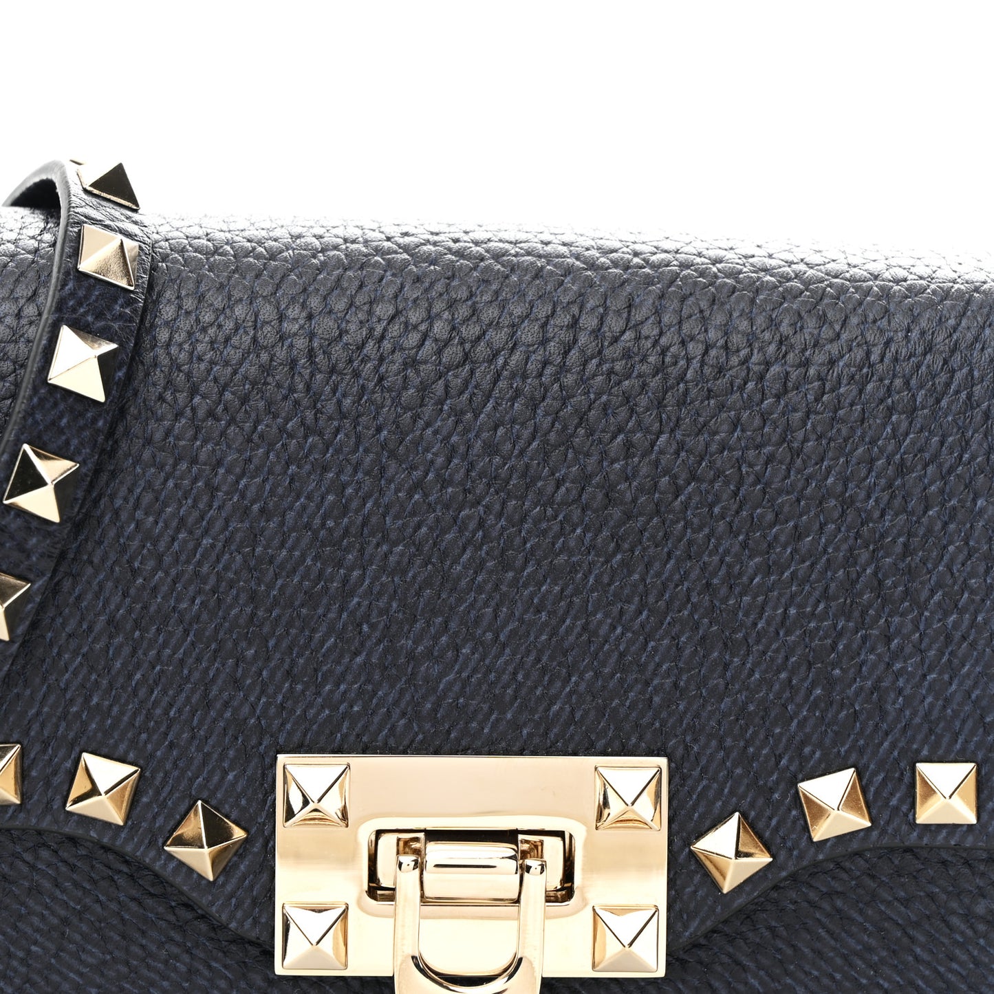 Pebbled Calfskin Mini Rockstud Crossbody Bag Navy Blue
