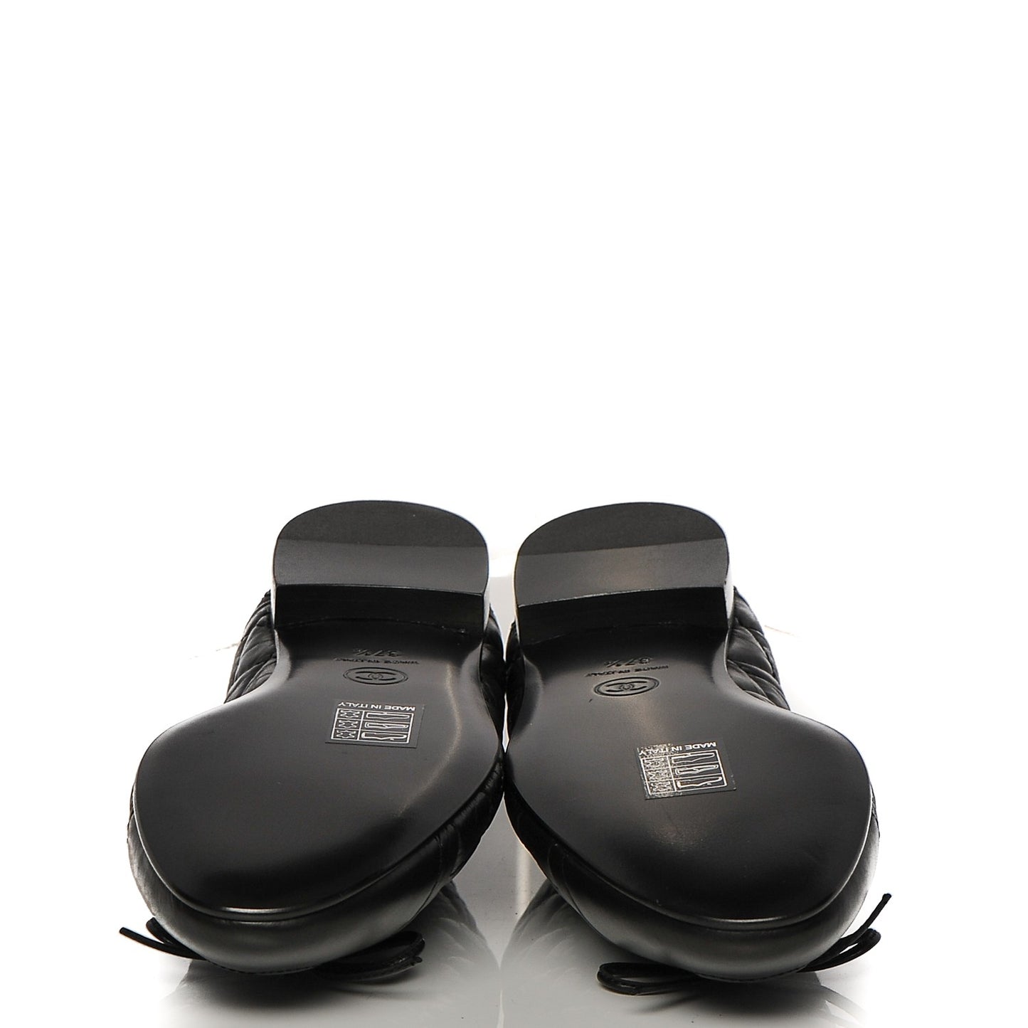 Aged Calfskin Quilted CC Cap Toe Ballerina Flats 37.5 Black