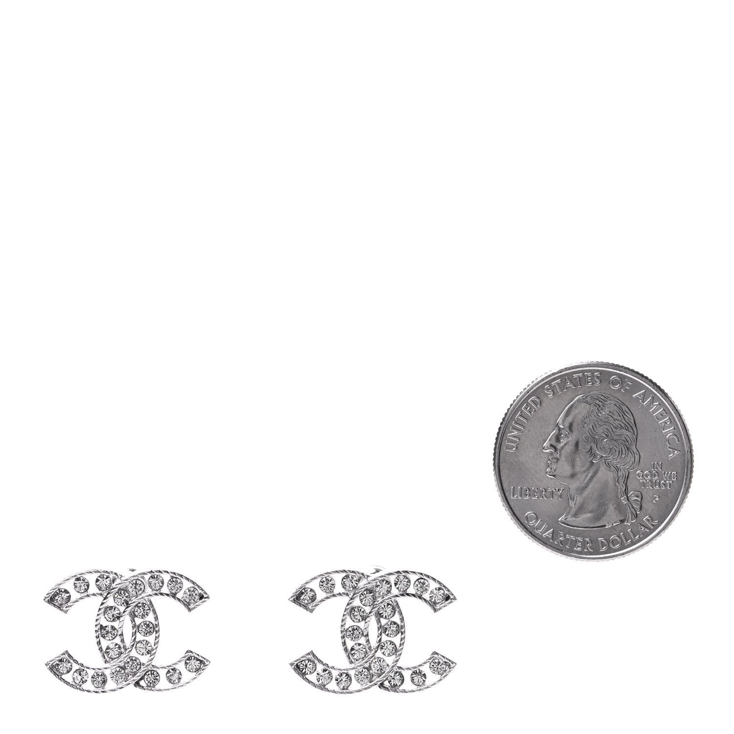 Chanel Crystal CC Earrings Silver 2 of 4