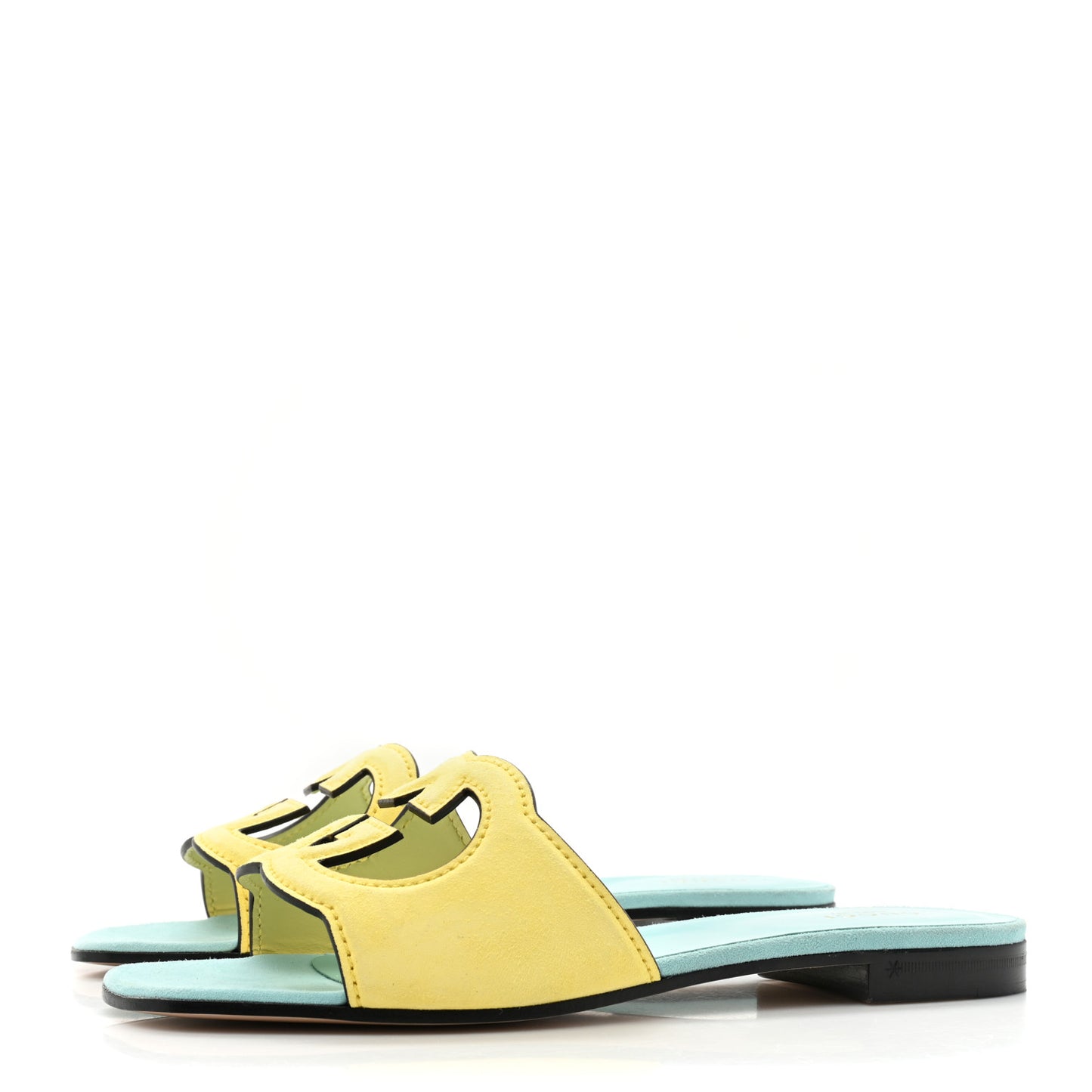 Kid Scamosciato Interlocking G Cut Out Slide Sandals 38.5 Banana
