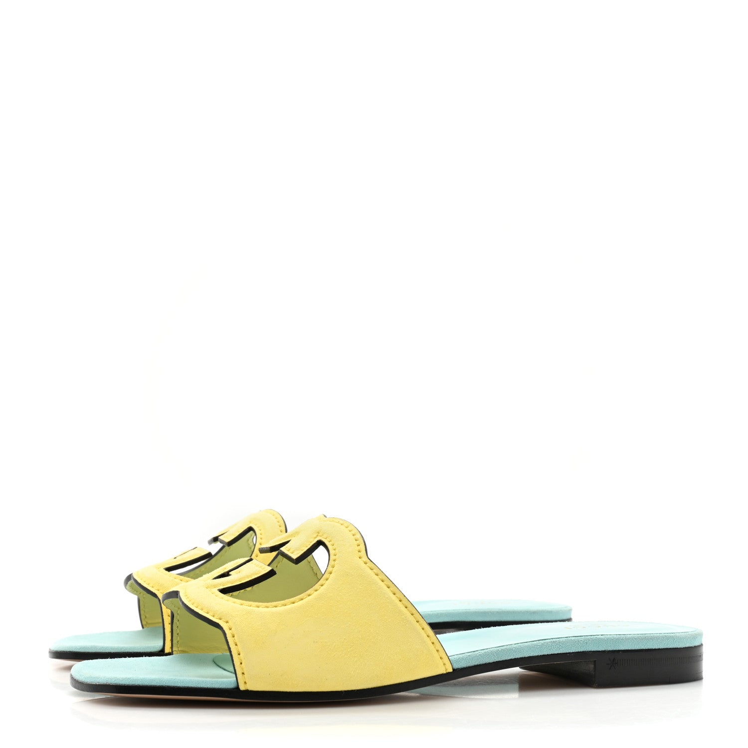 Gucci Kid Scamosciato Interlocking G Cut Out Slide Sandals 38.5 Banana 3 of 13