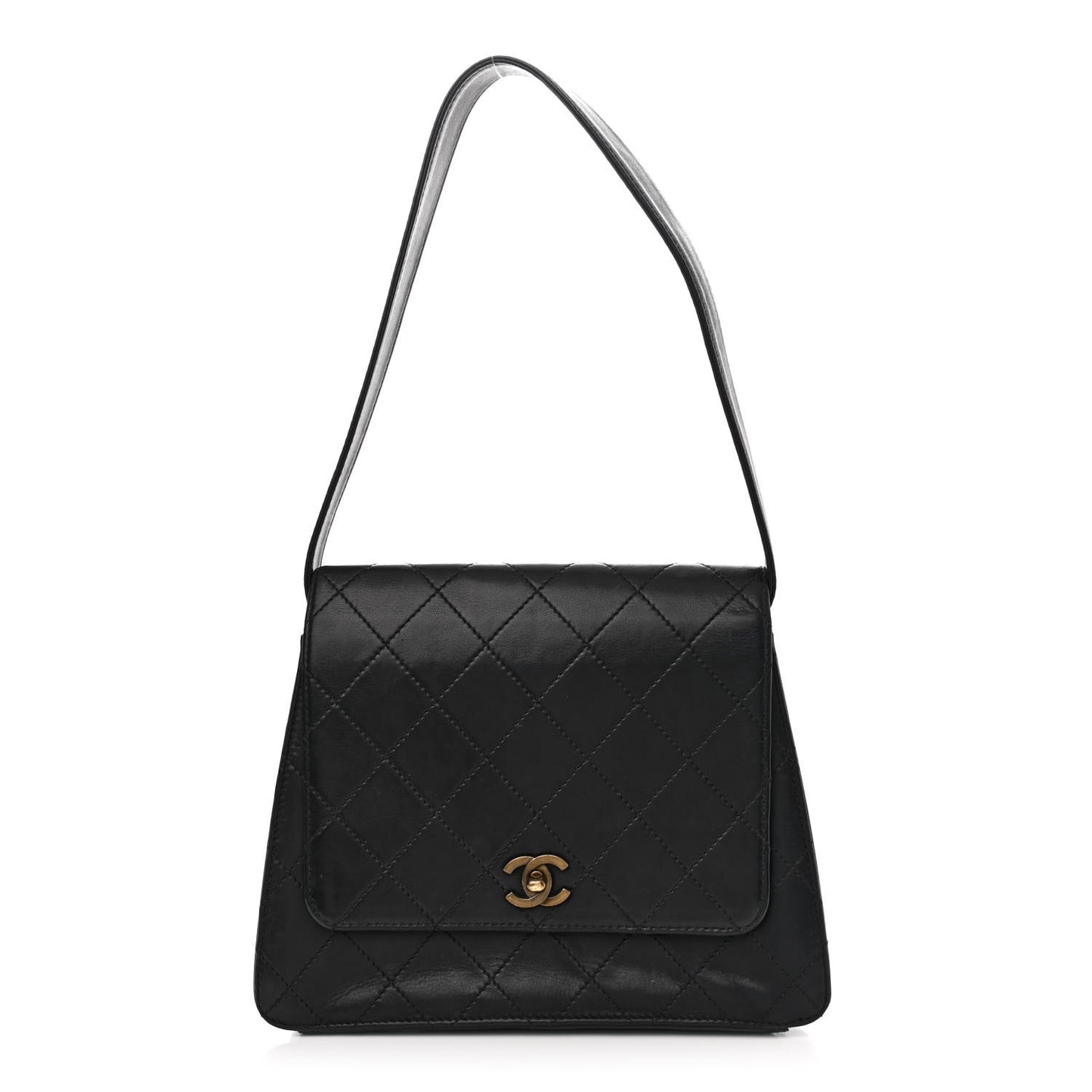 Lambskin Quilted CC Flap Shoulder Bag Black