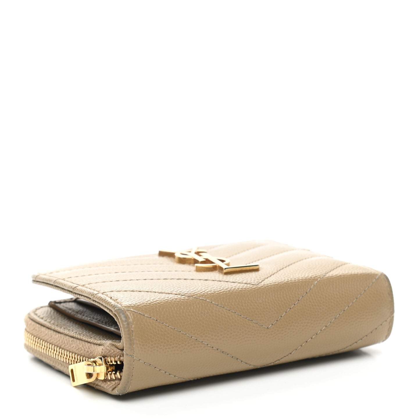 Grain De Poudre Matelasse Chevron Monogram Compact Zip Around Wallet Dark Latte