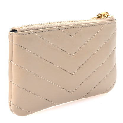Saint Laurent Calfskin Matelasse Monogram Key Pouch Light Taupe 3 of 7