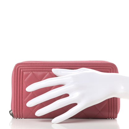 Chanel Lambskin Quilted Boy Zip Around Wallet Pink 2 of 12