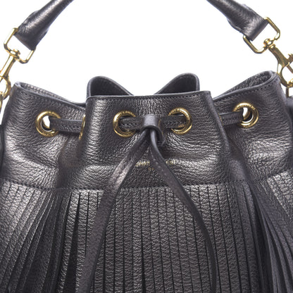 Saint Laurent Metallic Goatskin Small Emmanuelle Fringe Bucket Bag Graphite 10 of 10