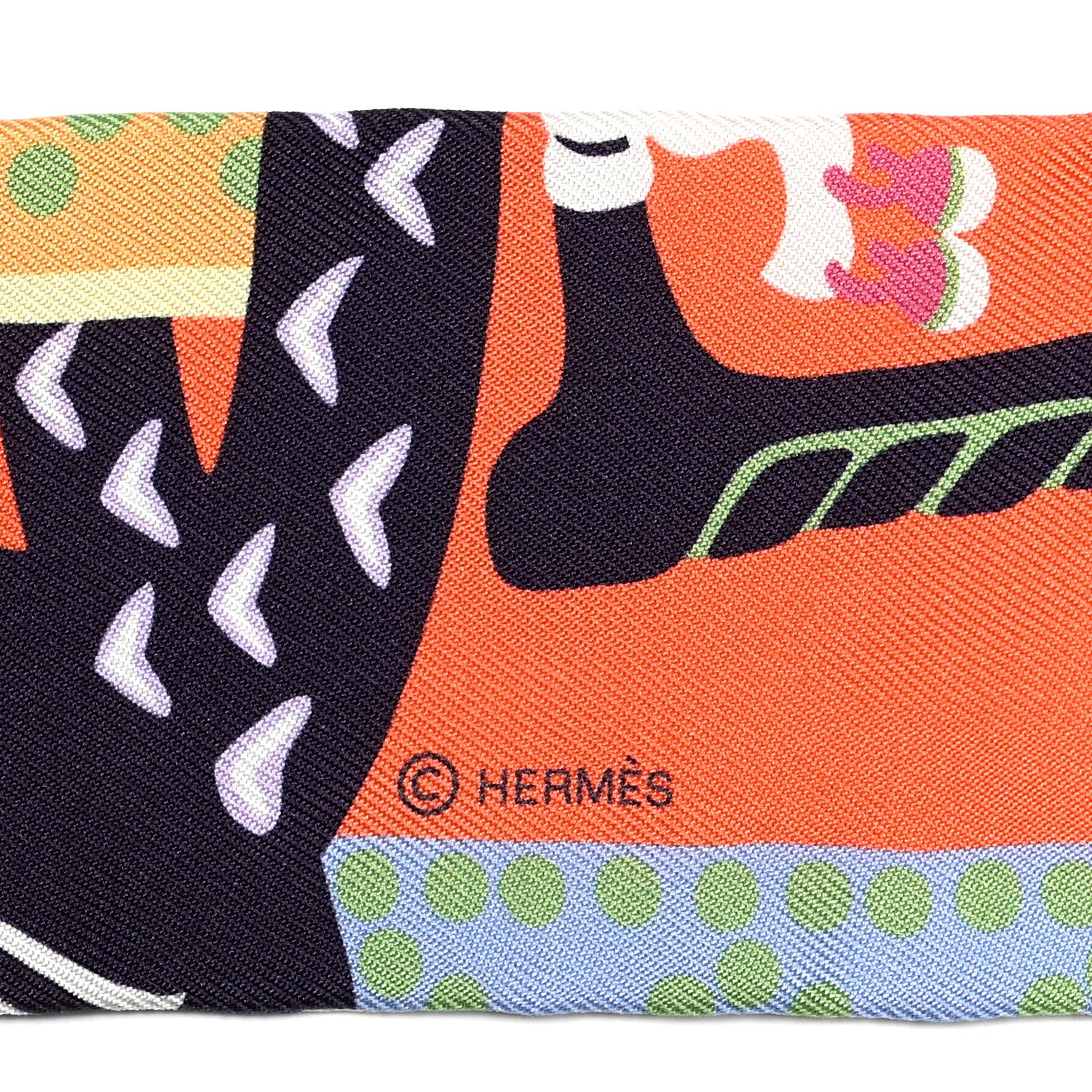 Hermes Silk Fantaisie D'Etriers Twilly Abricot Aubergine Mauve 3 of 4
