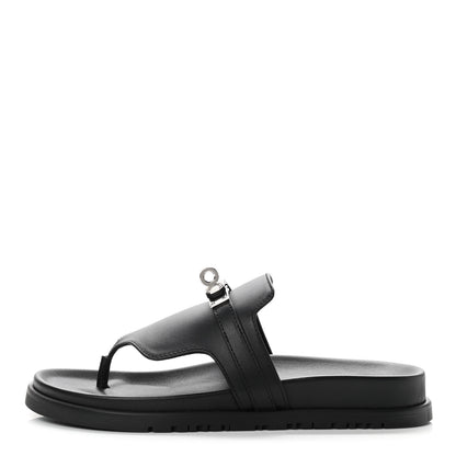 Hermes Calfskin Womens Empire Sandals 37 Black 1 of 9