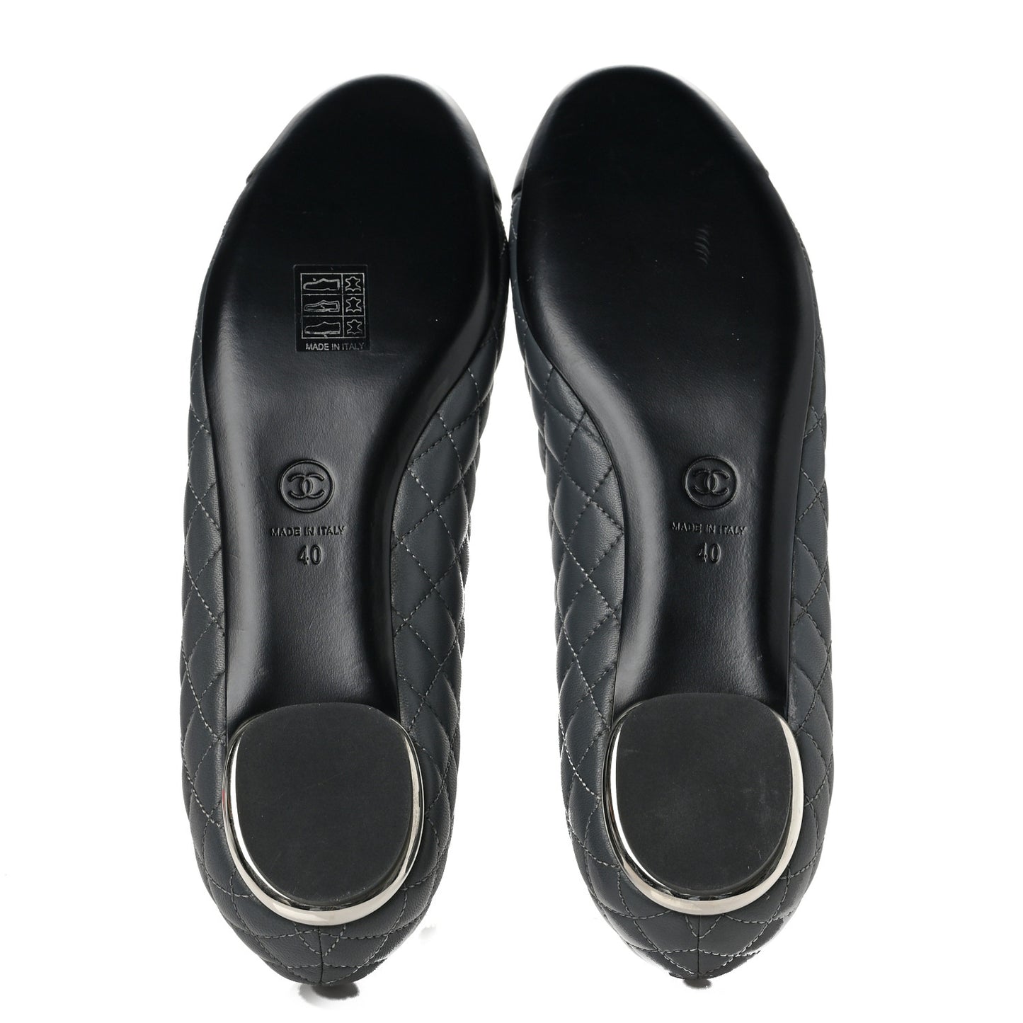 Lambskin Quilted Cap Toe Ballerina Flats 40 Charcoal Black