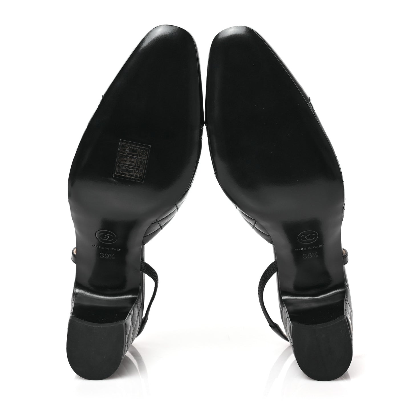 Lambskin Patent Calfskin Quilted Cap Toe CC Slingback Pumps 39.5 Black