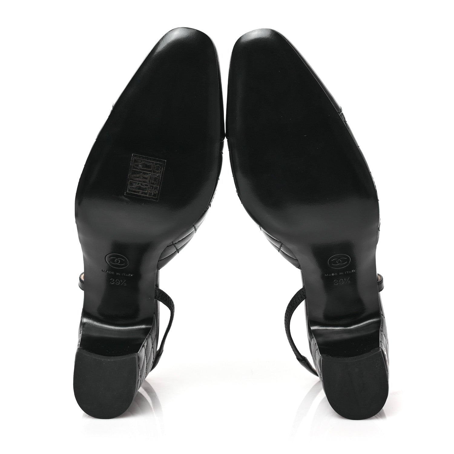 Chanel Lambskin Patent Calfskin Quilted Cap Toe CC Slingback Pumps 39.5 Black 5 of 8