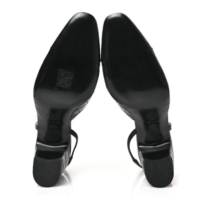 Chanel Lambskin Patent Calfskin Quilted Cap Toe CC Slingback Pumps 39.5 Black 5 of 8