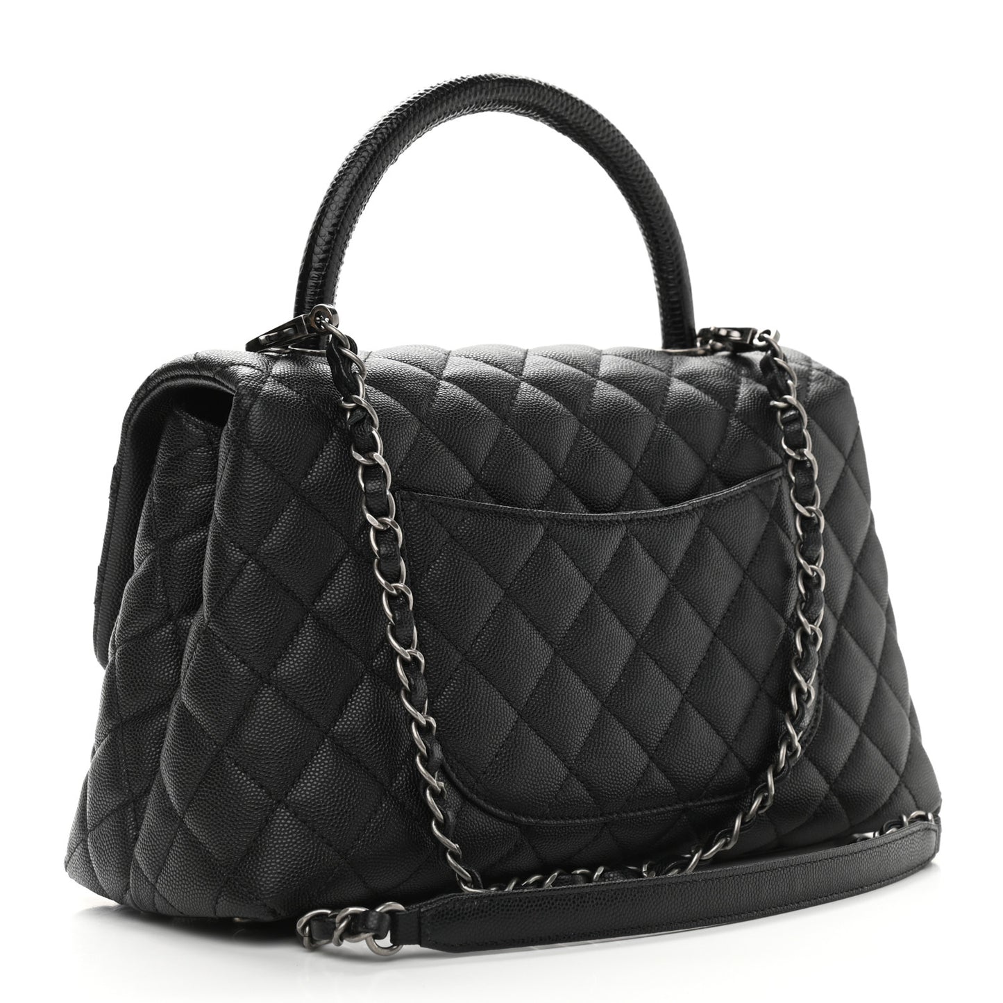 Caviar Lizard Quilted Small Coco Handle Flap Black