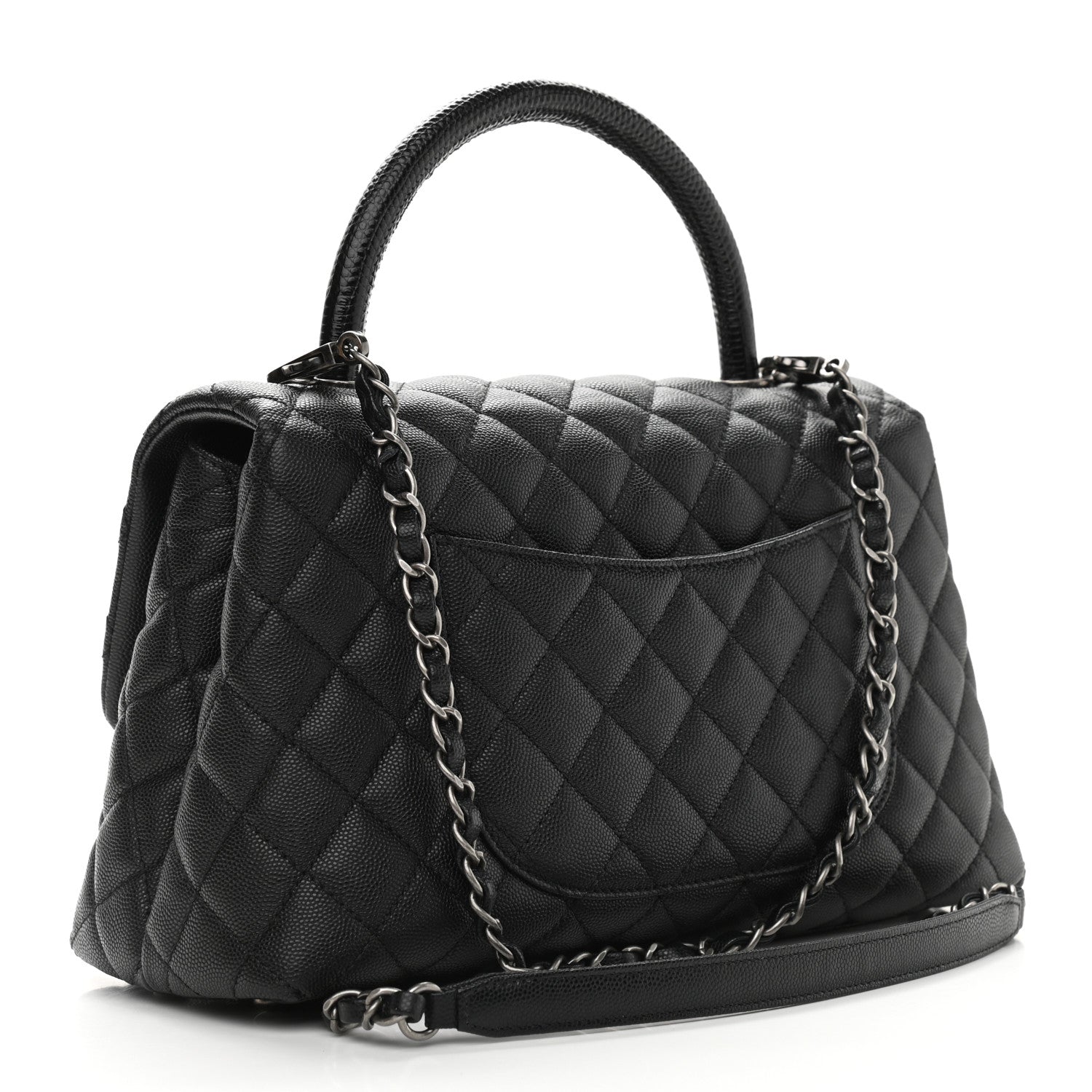 Chanel Caviar Lizard Quilted Small Coco Handle Flap Black 3 of 9